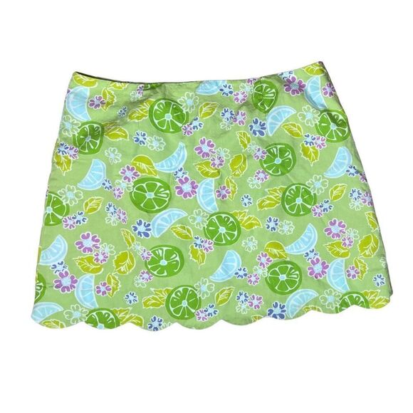Lilly Pulitzer Vintage Guava Green Twist Mini Skirt sz 8 Feminine Lime‎ Floral - Picture 1 of 11
